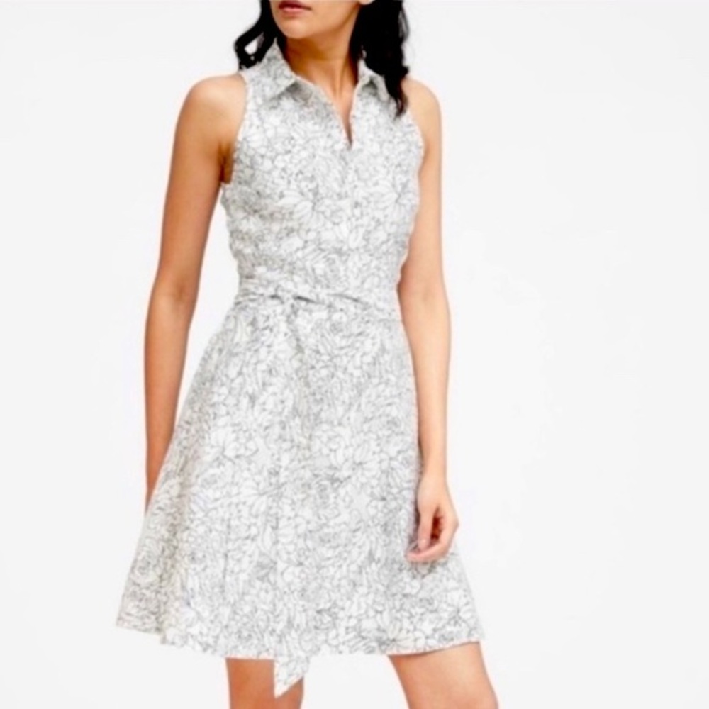Banana RepublicWhite Floral Shirt   Dress-4 white , black , polyester